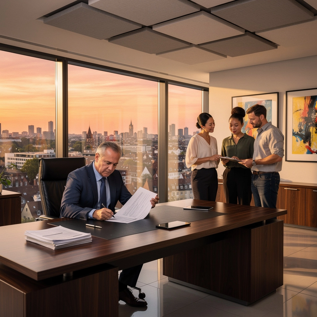 Offenes Bürodesign mit verschiedenen Zonen für konzentriertes Arbeiten und Teamarbeit.